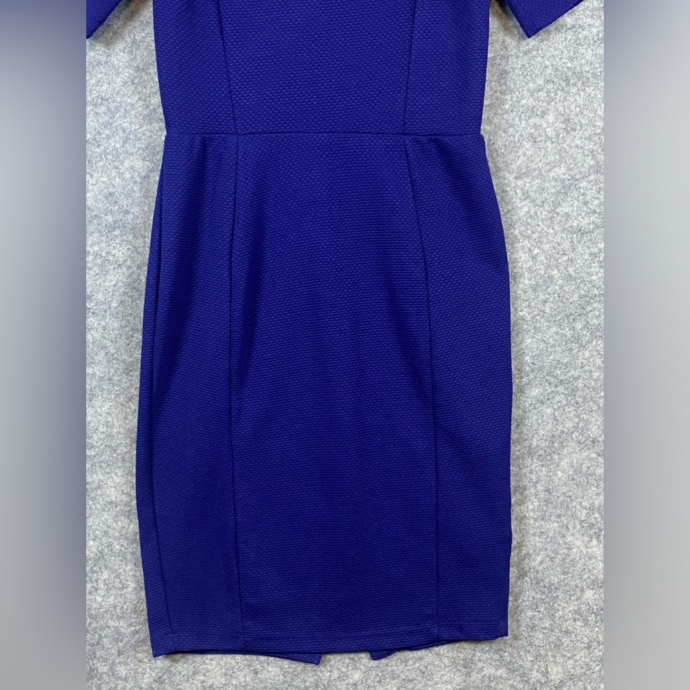 Warehouse Dress 6 Blue Sheath Short Sleeve Midi Career Business Professional - Picture 3 of 13
